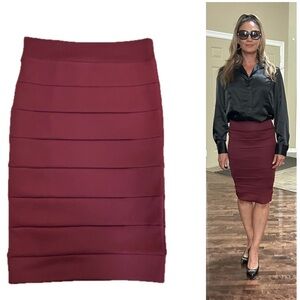 Seductions burgundy mahogany red bandage bodycon midi pencil skirt Sz S